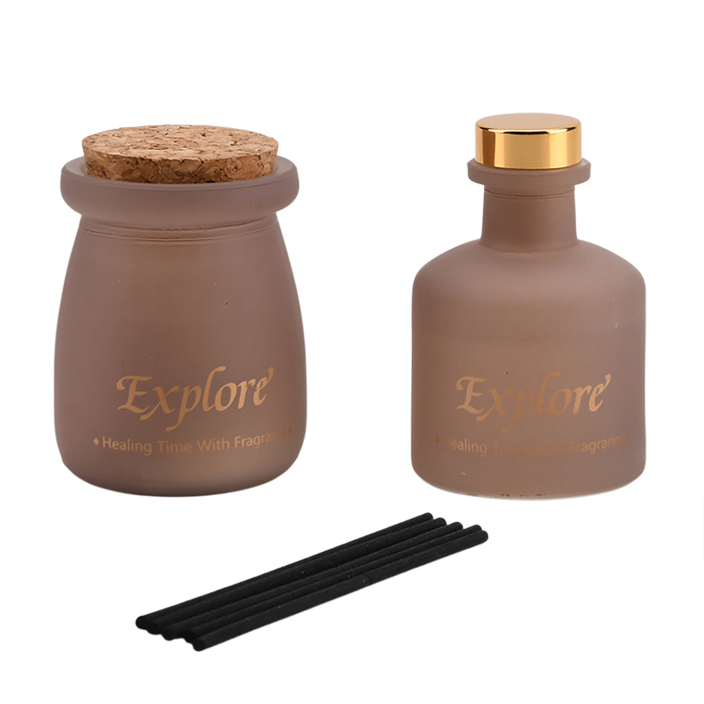 2er Set - Duftkerze 5 x 7 cm und Öl-Diffusor 50 ml mit Stäbchen, Brombeere & Lorbeerblatt