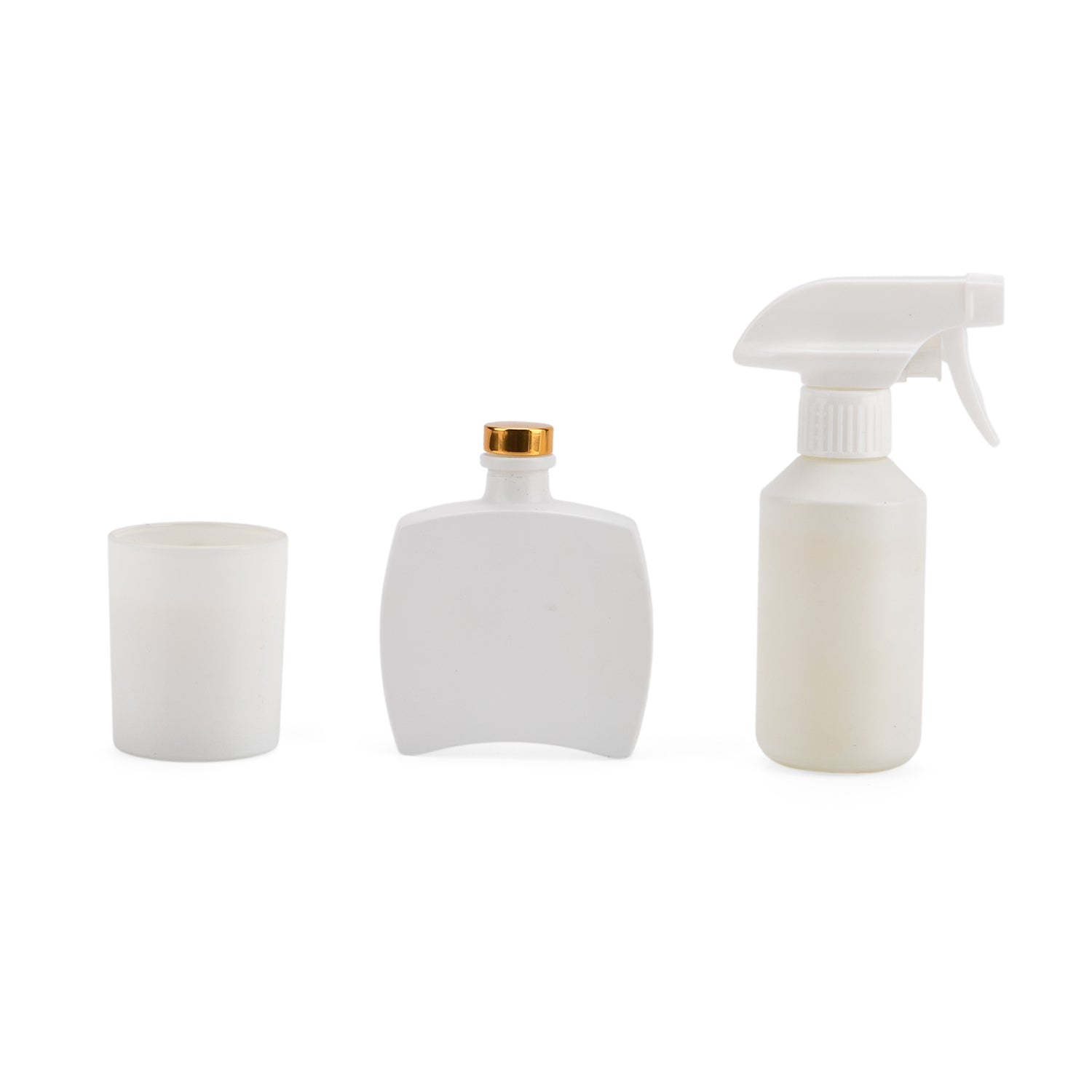 Kerzenset mit Duftstäbchen und Raumspray, Weiß, 5 % Parfümanteil, Raumspray 100 ml, Duftkerze im weißen Glas mit 100 g Paraffinwachs, Duftnote:  Tropische Früchte