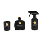 Kerzenset mit Duftstäbchen und Raumspray, Schwarz, 5 % Parfümanteil, Raumspray 100 ml, Duftkerze im Glas mit 100 g Paraffinwachs, Duftnote: English Pear & Freesia