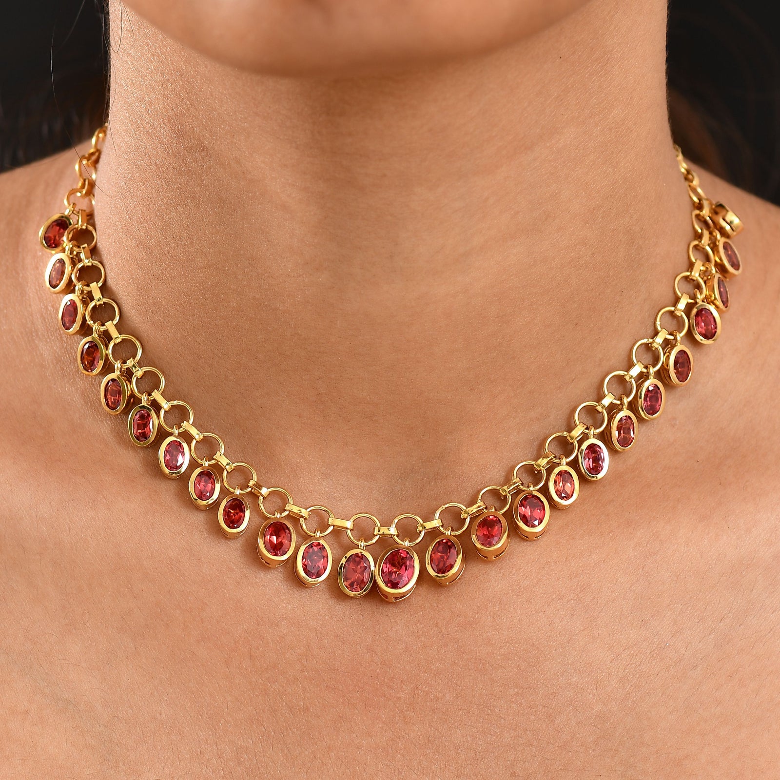 D'joy Lab Grown Padparadscha-Saphir Halskette ca. 45 cm 925 Silber 750 Gelbgold Vermeil ca. 20.52 ct