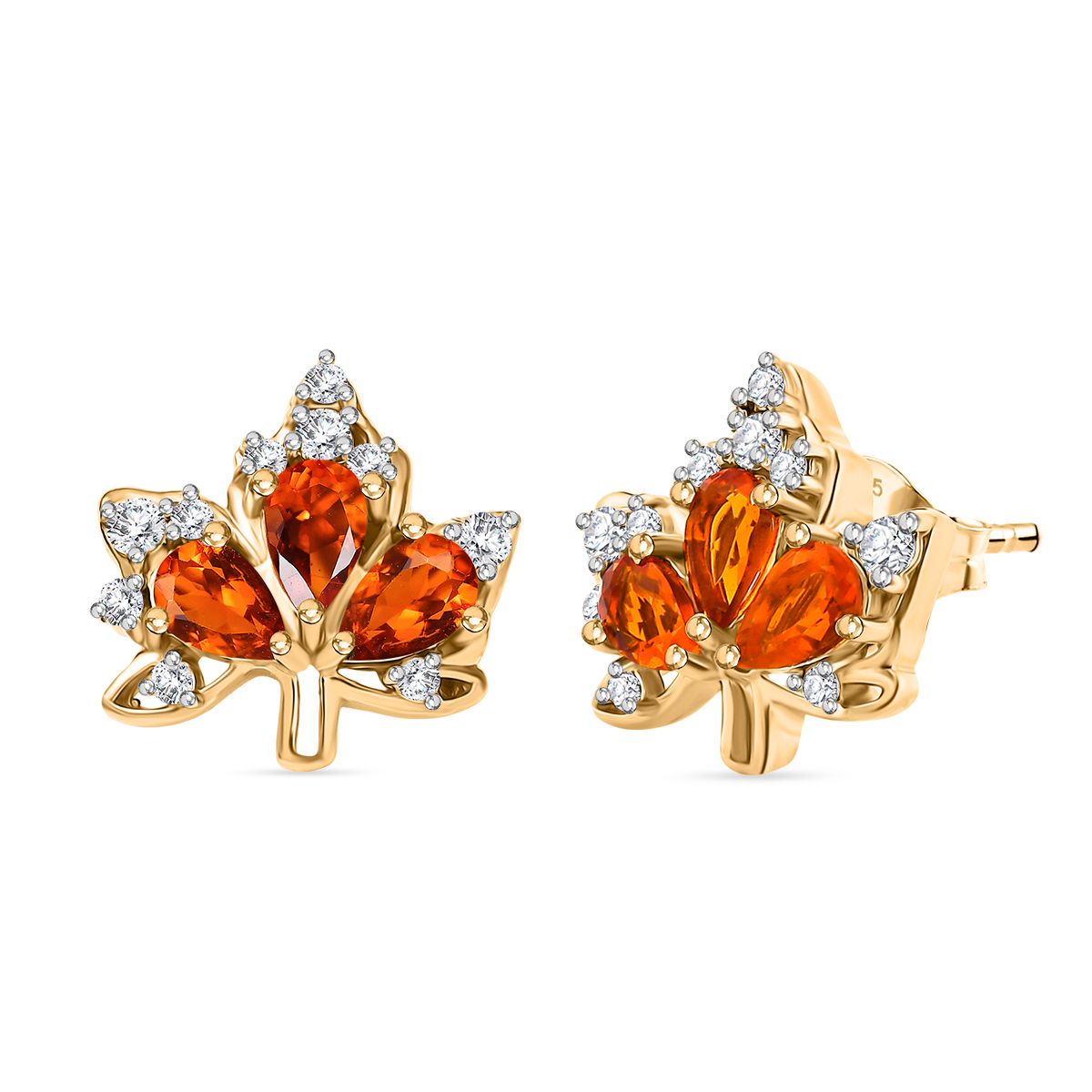 D'Joy AAA Blaze Feueropal, Weißer Zirkon Ohrringe 925 Silber 750 Gelbgold Vermeil ca. 1.24 ct