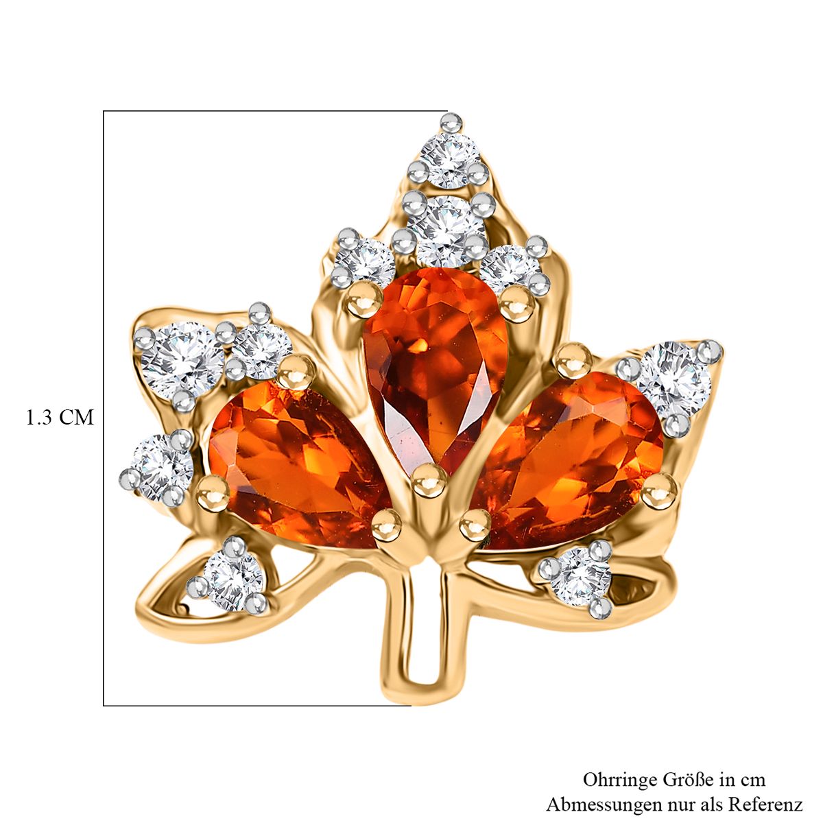 D'Joy AAA Blaze Feueropal, Weißer Zirkon Ohrringe 925 Silber 750 Gelbgold Vermeil ca. 1.24 ct