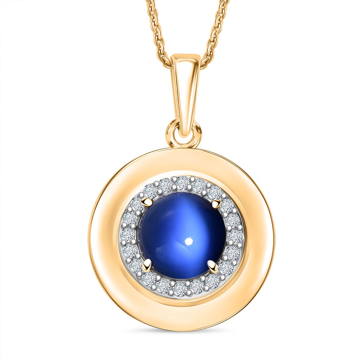 D'Joy Aurora Mondstein, Weißer Zirkon Anhänger 925 Silber 750 Gelb Vergoldet ca. 2.61 ct