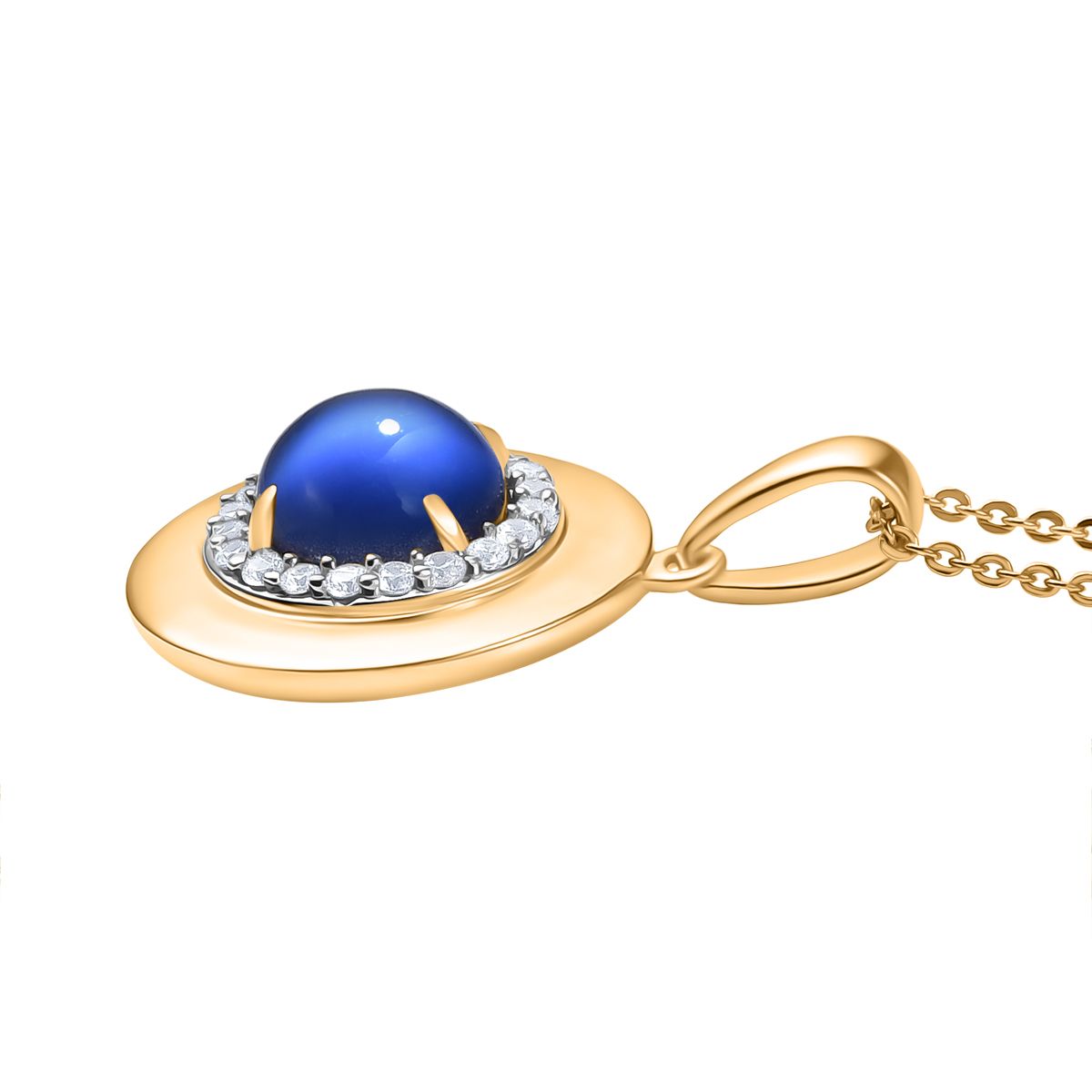D'Joy Aurora Mondstein, Weißer Zirkon Anhänger 925 Silber 750 Gelb Vergoldet ca. 2.61 ct