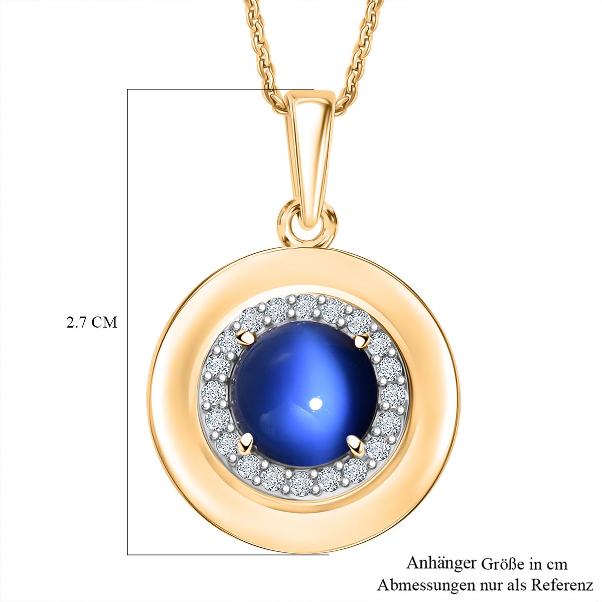 D'Joy Aurora Mondstein, Weißer Zirkon Anhänger 925 Silber 750 Gelb Vergoldet ca. 2.61 ct