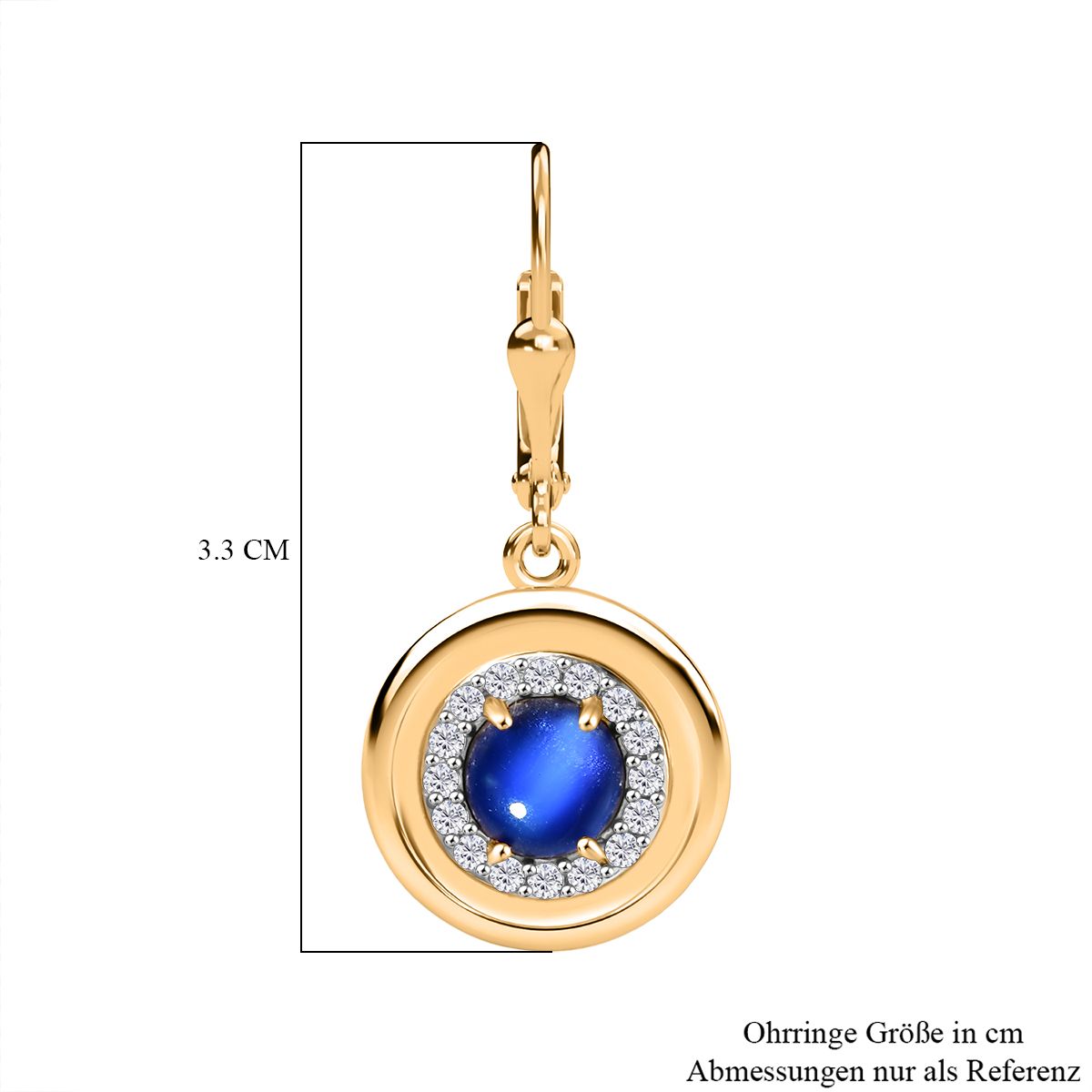 D'Joy Aurora Mondstein, Weißer Zirkon Ohrringe 925 Silber 750 Gelb Vergoldet ca. 1.71 ct