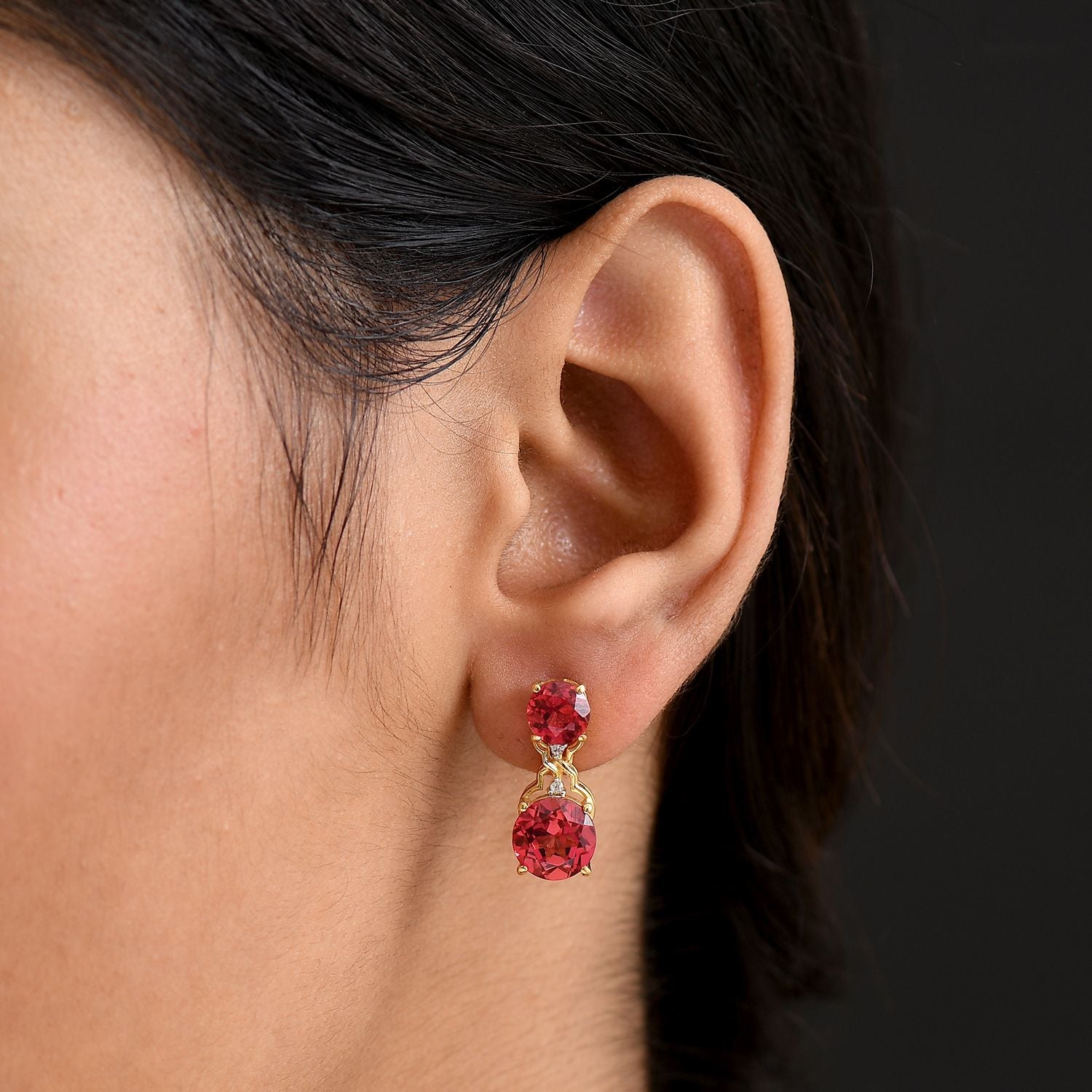 D'joy Lab Grown Padparadscha-Saphir Ohrringe 925 Silber 750 Gelbgold Vermeil ca. 8.28 ct
