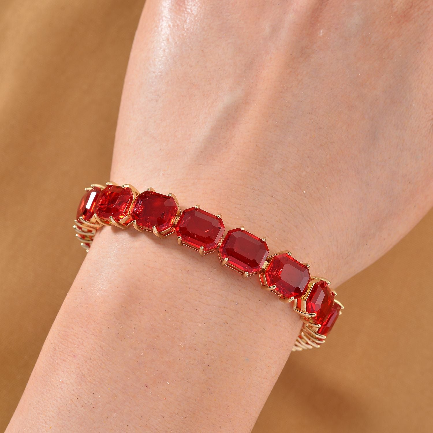 Roter Kristall Armband ca. 19 cm Nickelfreies Messing