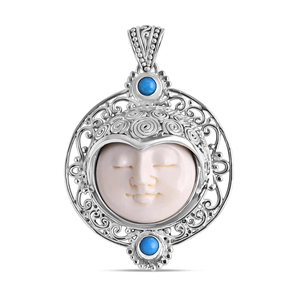 Royal Bali Kollektion - D'Joy Sleeping Beauty Türkis, Ox Bone Anhänger 925 Silber ca. 0,59 ct.
