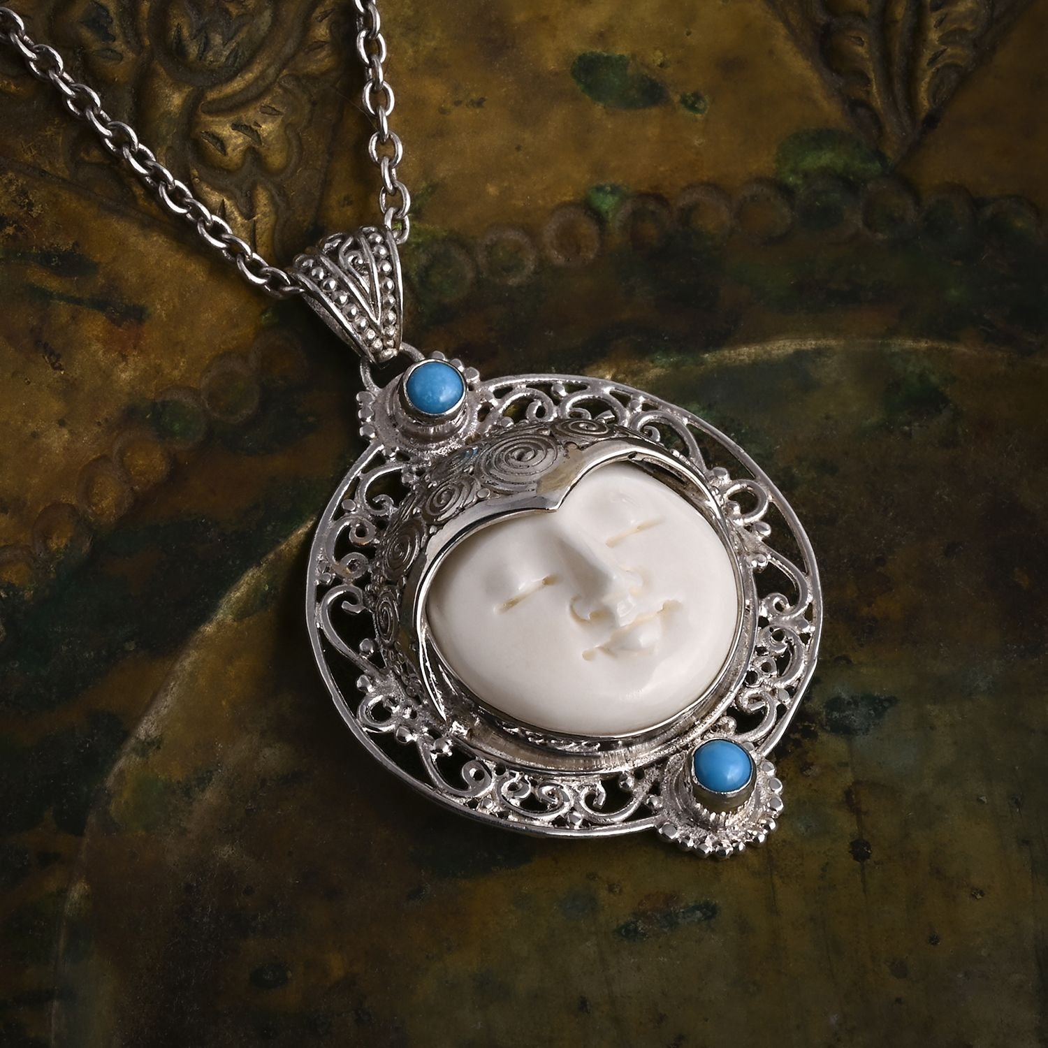 Royal Bali Kollektion - D'Joy Sleeping Beauty Türkis, Ox Bone Anhänger 925 Silber ca. 0,59 ct.