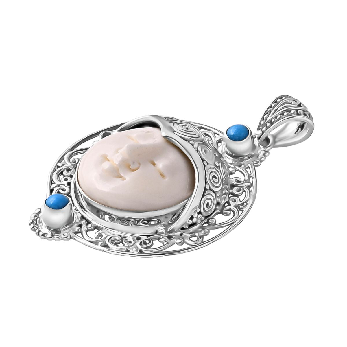 Royal Bali Kollektion - D'Joy Sleeping Beauty Türkis, Ox Bone Anhänger 925 Silber ca. 0,59 ct.