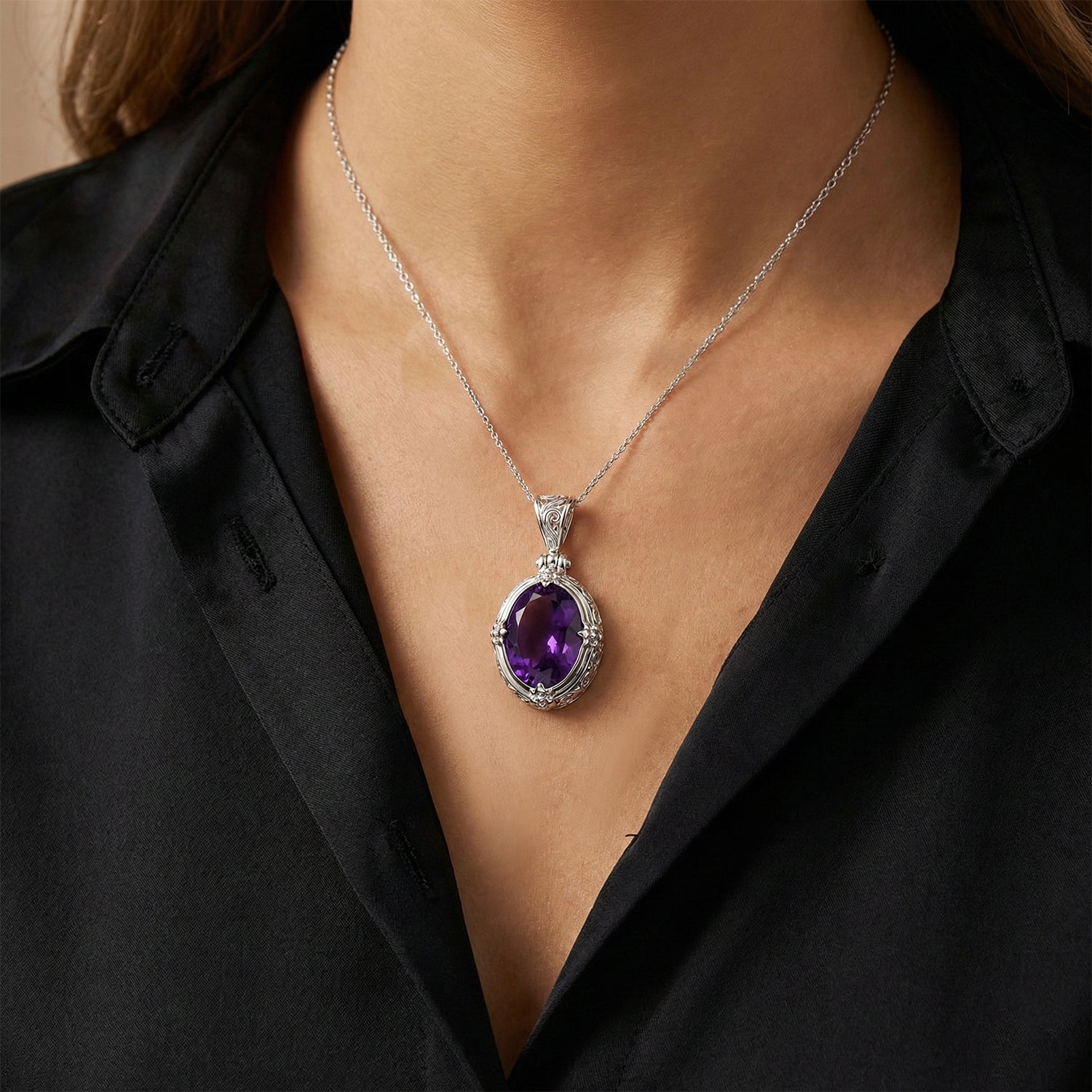 D'Joy AA Afrikanischer Amethyst (16x12mm) Anhänger 925 Silber ca. 9.20 ct