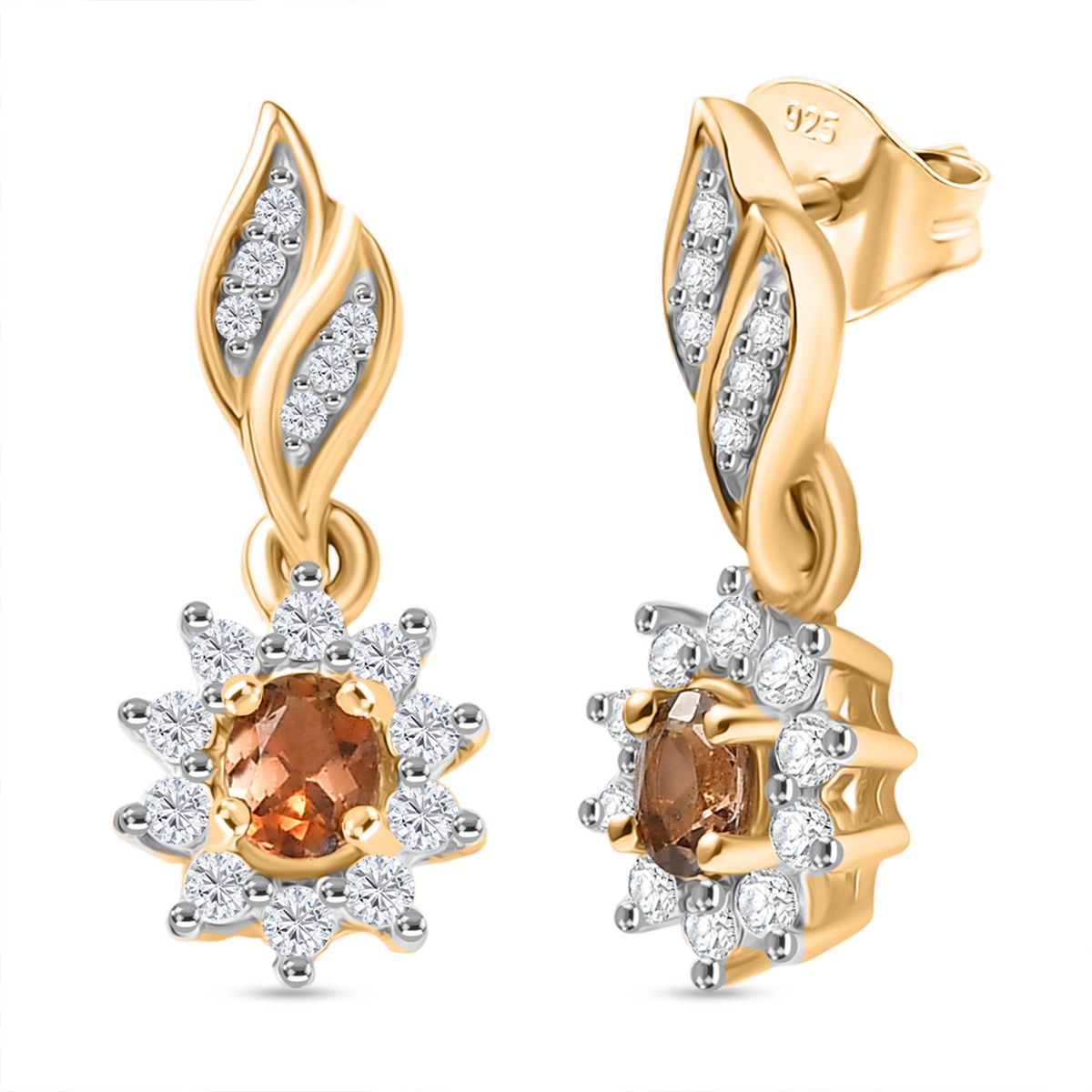 D'Joy AA Andalusit, Weißer Zirkon Ohrringe 925 Silber 750 Gelbgold Vermeil ca. 0.91 ct