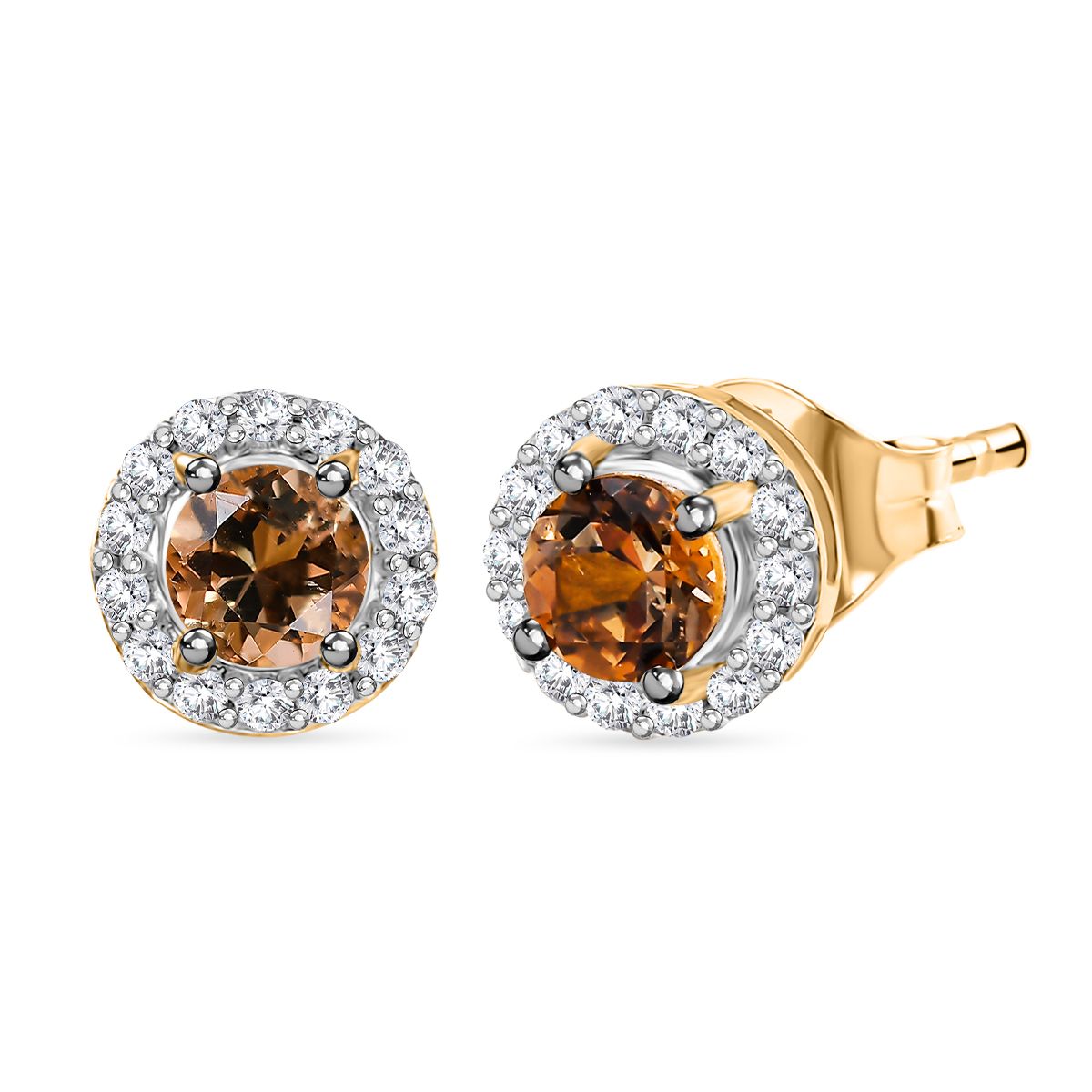 D'Joy AA Andalusit, Weißer Zirkon Ohrringe 925 Silber 750 Gelb Vergoldet ca. 0.89 ct