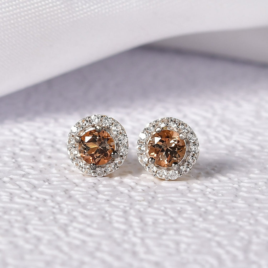 D'Joy AA Andalusit, Weißer Zirkon Ohrringe 925 Silber 750 Gelb Vergoldet ca. 0.89 ct