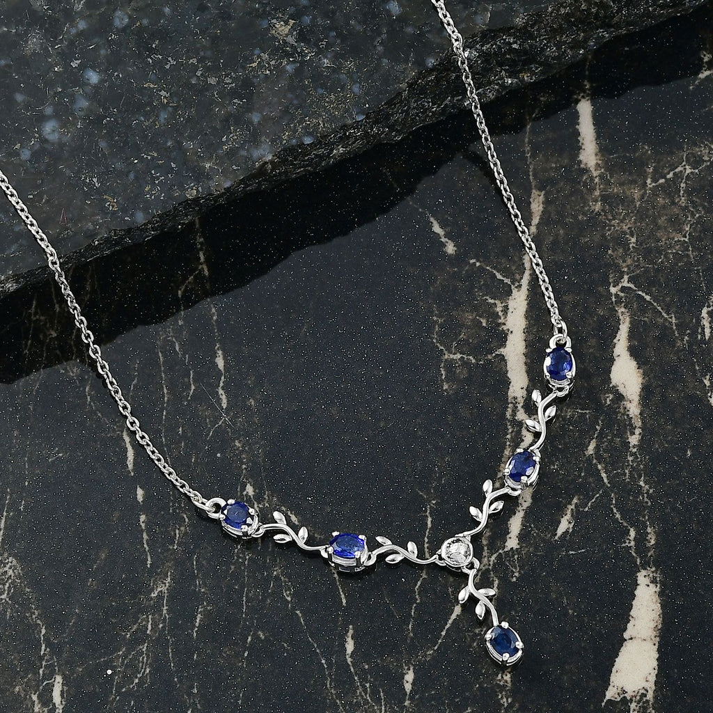 D'Joy Masoala Saphir (Fissure gefüllt) Halskette ca. 45 cm 925 Silber platiniert ca. 0.48 ct
