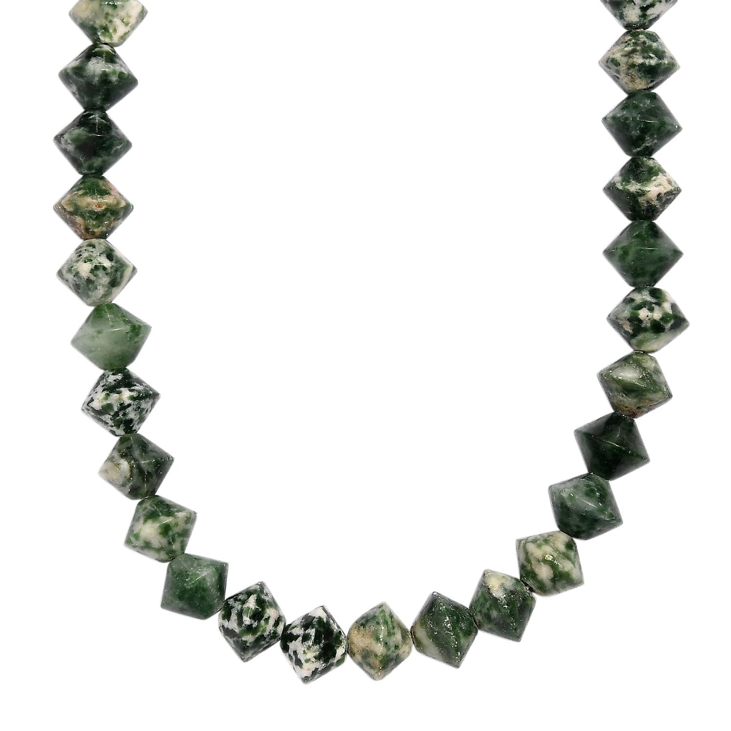 Grünfleck-Achat Halskette ca. 50 cm mit 2.5 cm extender, Nickelfreies Messing platiniert ca. 250,00 ct.
