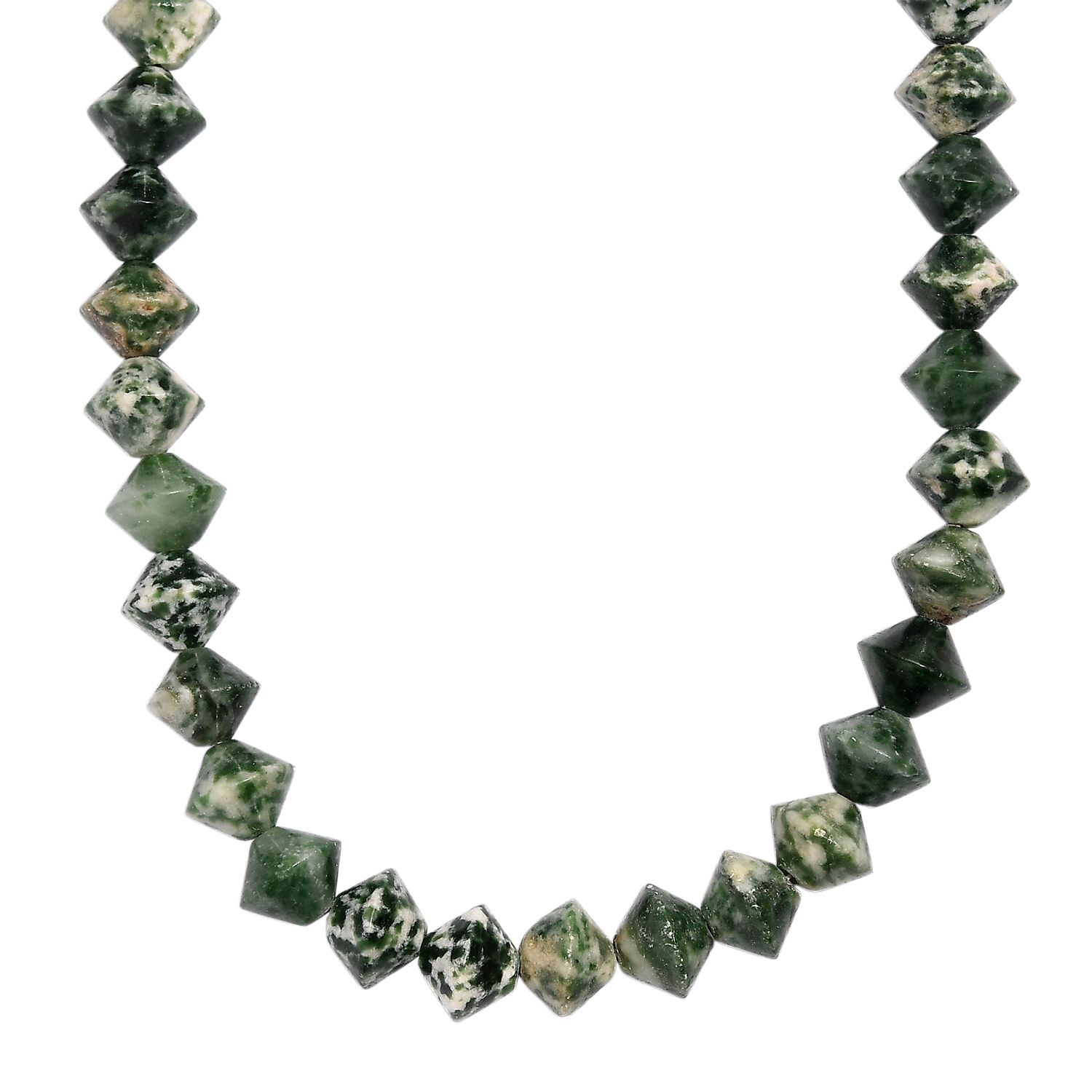 Grünfleck-Achat Halskette ca. 50 cm mit 2.5 cm extender, Nickelfreies Messing platiniert ca. 250,00 ct.
