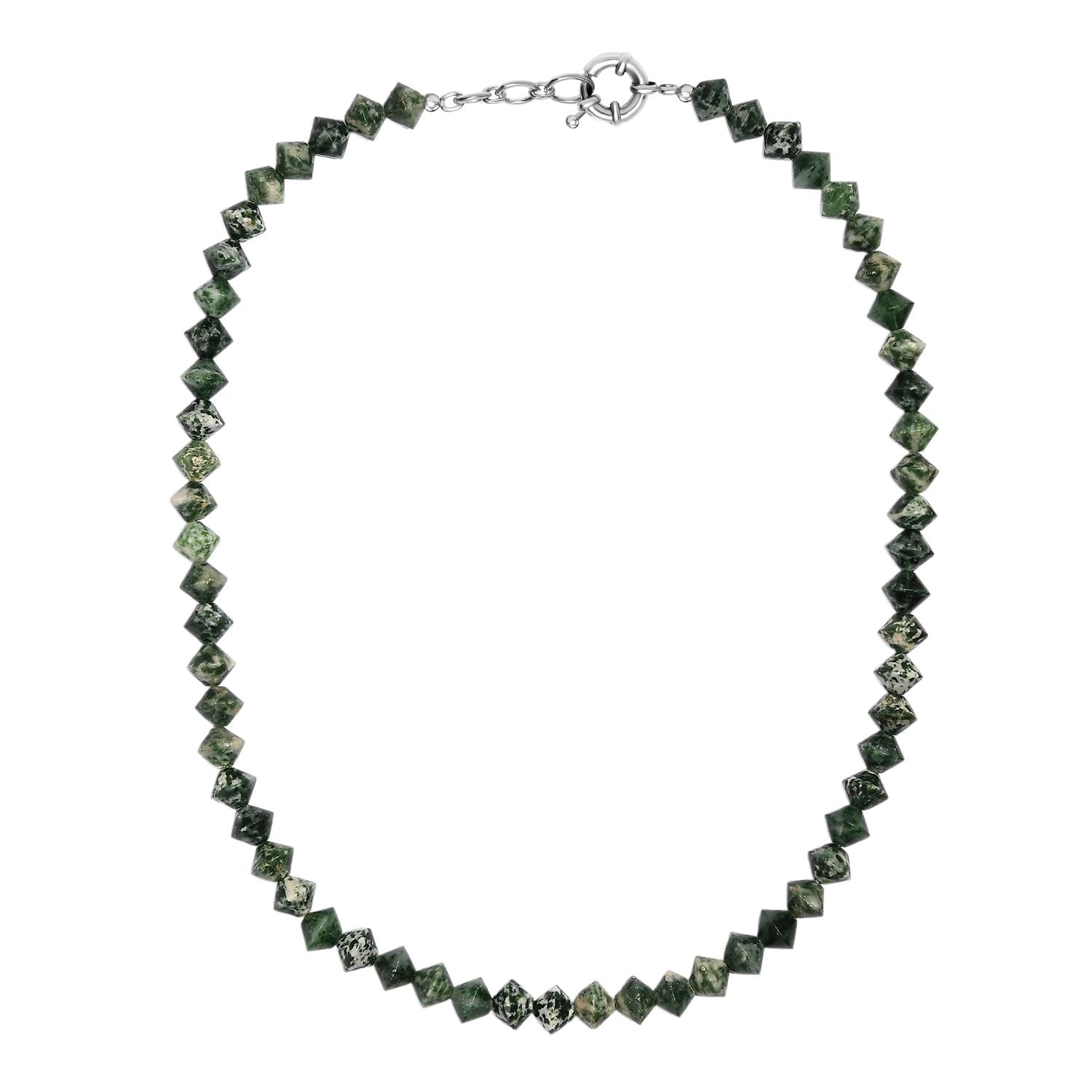 Grünfleck-Achat Halskette ca. 50 cm mit 2.5 cm extender, Nickelfreies Messing platiniert ca. 250,00 ct.
