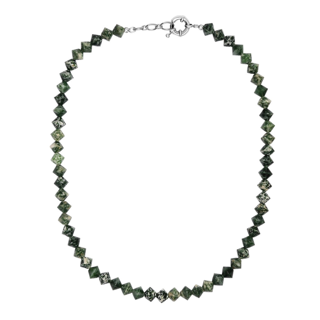 Grünfleck-Achat Halskette ca. 50 cm mit 2.5 cm extender, Nickelfreies Messing platiniert ca. 250,00 ct.