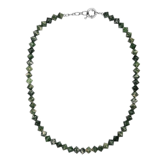 Grünfleck-Achat Halskette ca. 50 cm mit 2.5 cm extender, Nickelfreies Messing platiniert ca. 250,00 ct.