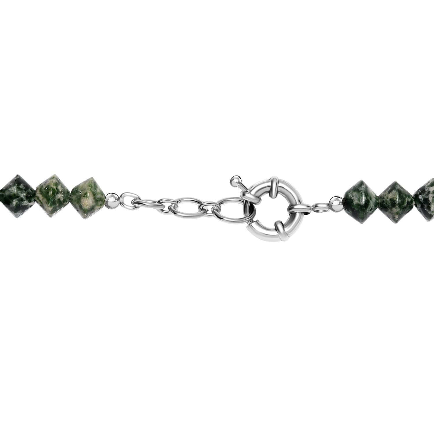 Grünfleck-Achat Halskette ca. 50 cm mit 2.5 cm extender, Nickelfreies Messing platiniert ca. 250,00 ct.