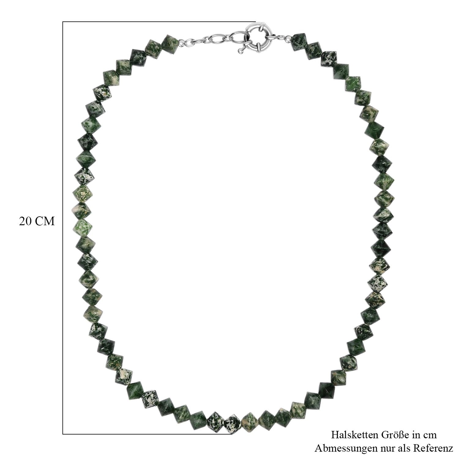Grünfleck-Achat Halskette ca. 50 cm mit 2.5 cm extender, Nickelfreies Messing platiniert ca. 250,00 ct.