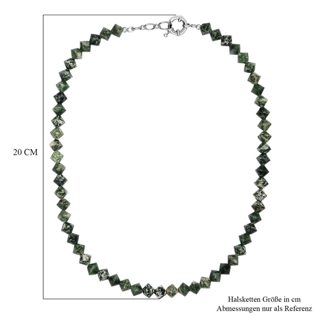 Grünfleck-Achat Halskette ca. 50 cm mit 2.5 cm extender, Nickelfreies Messing platiniert ca. 250,00 ct.
