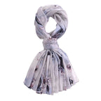 LA MAREY Signature Seidenschal aus 100% Maulbeerseide, 110 x 195 cm, Blau Grau Floral