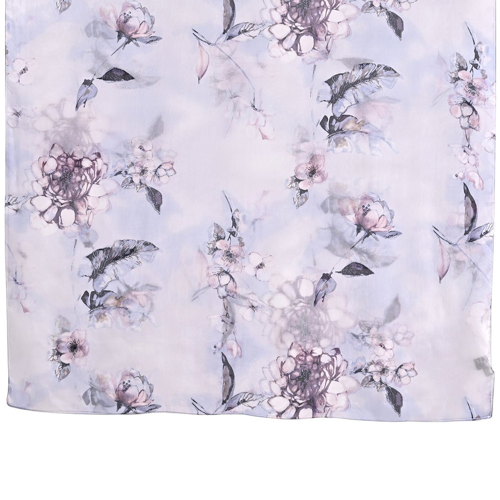 LA MAREY Signature Seidenschal aus 100% Maulbeerseide, 110 x 195 cm, Blau Grau Floral