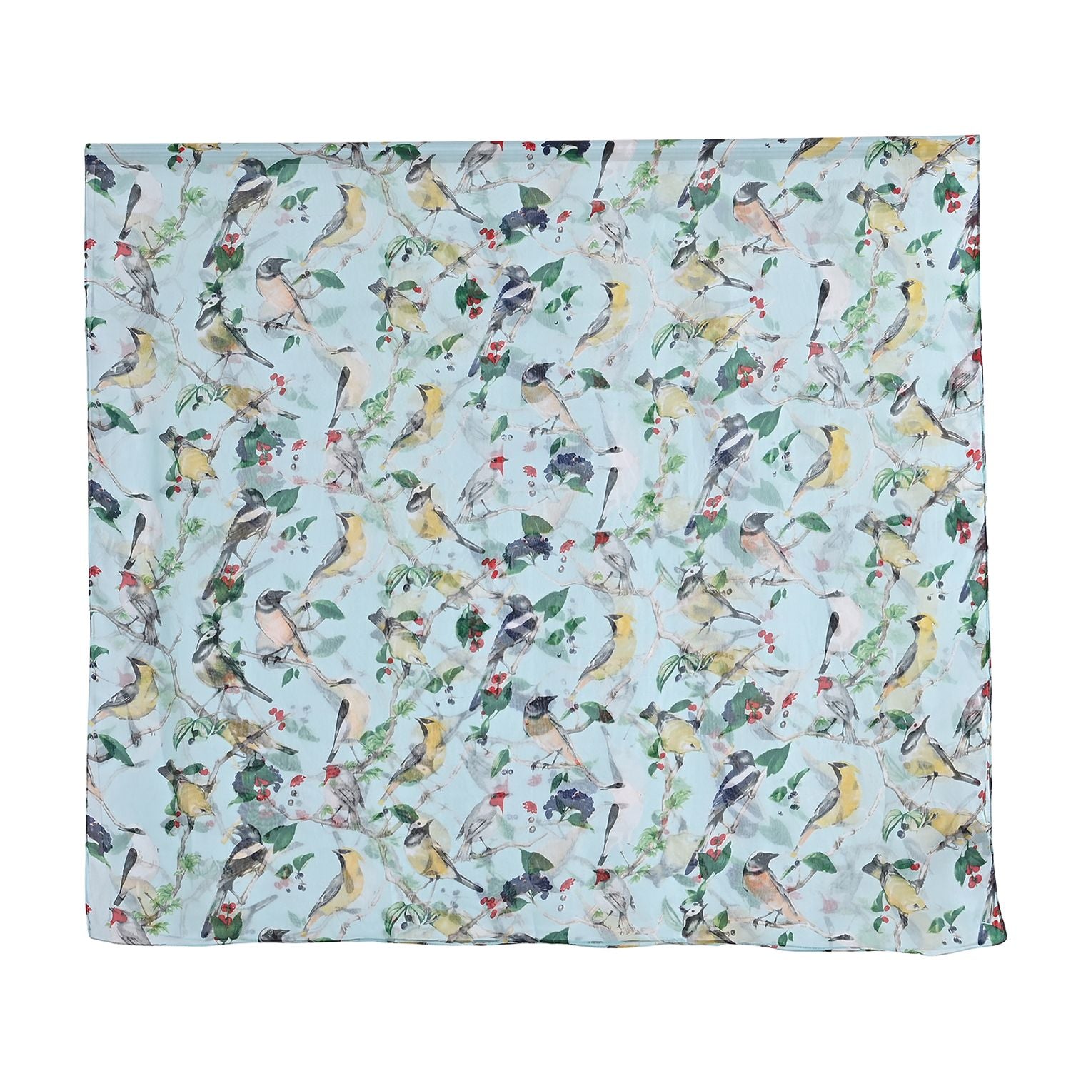 LA MAREY Signature Seidenschal aus 100% Maulbeerseide, 110 x 195 cm, Pastellblau Vogelmotiv