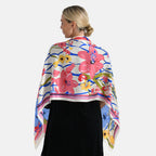 LA MAREY Signature Seidenschal aus 100% Maulbeerseide, 55 x 170 cm, Creme mit Multicolor-Print