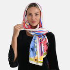 LA MAREY Signature Seidenschal aus 100% Maulbeerseide, 55 x 170 cm, Creme mit Multicolor-Print