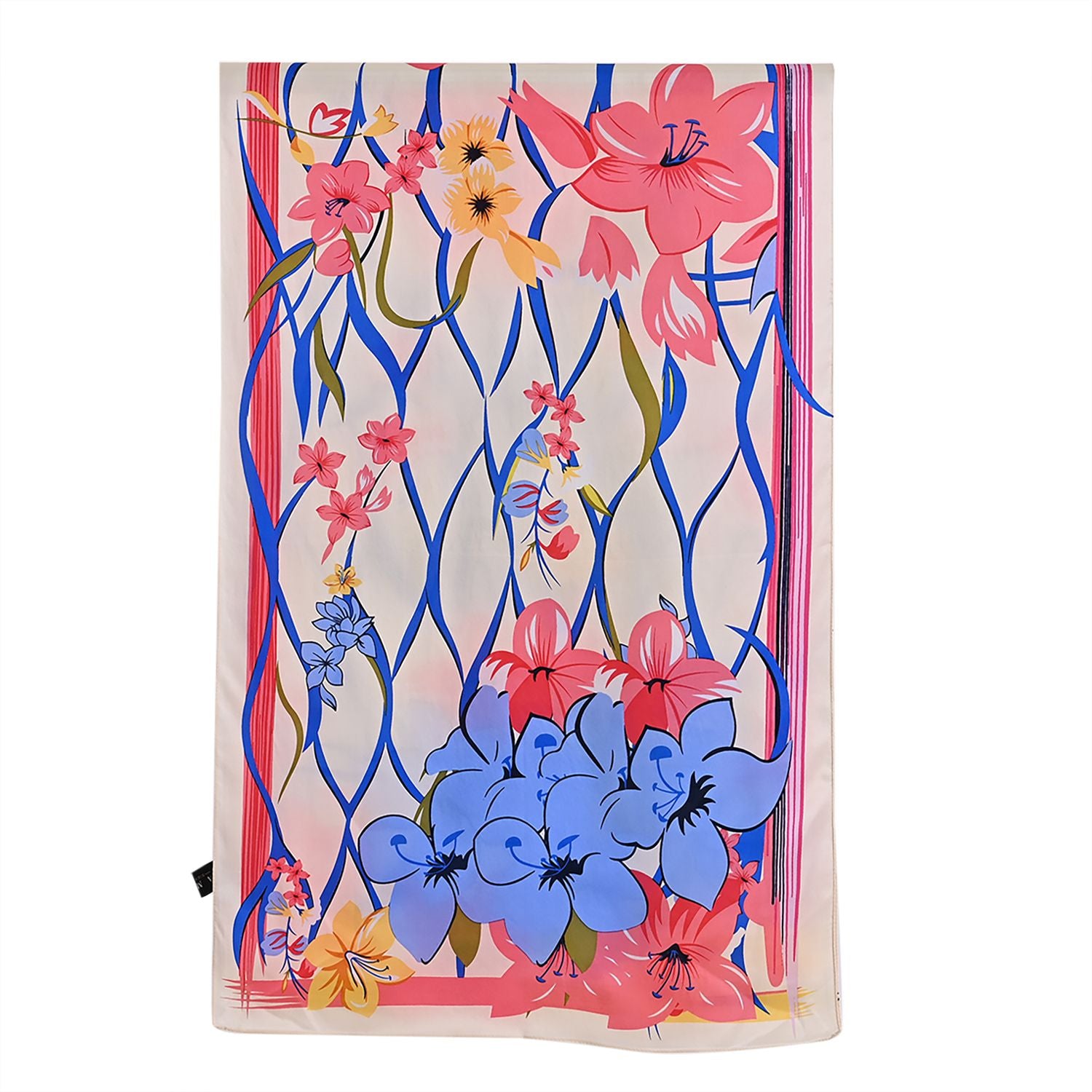 LA MAREY Signature Seidenschal aus 100% Maulbeerseide, 55 x 170 cm, Creme mit Multicolor-Print