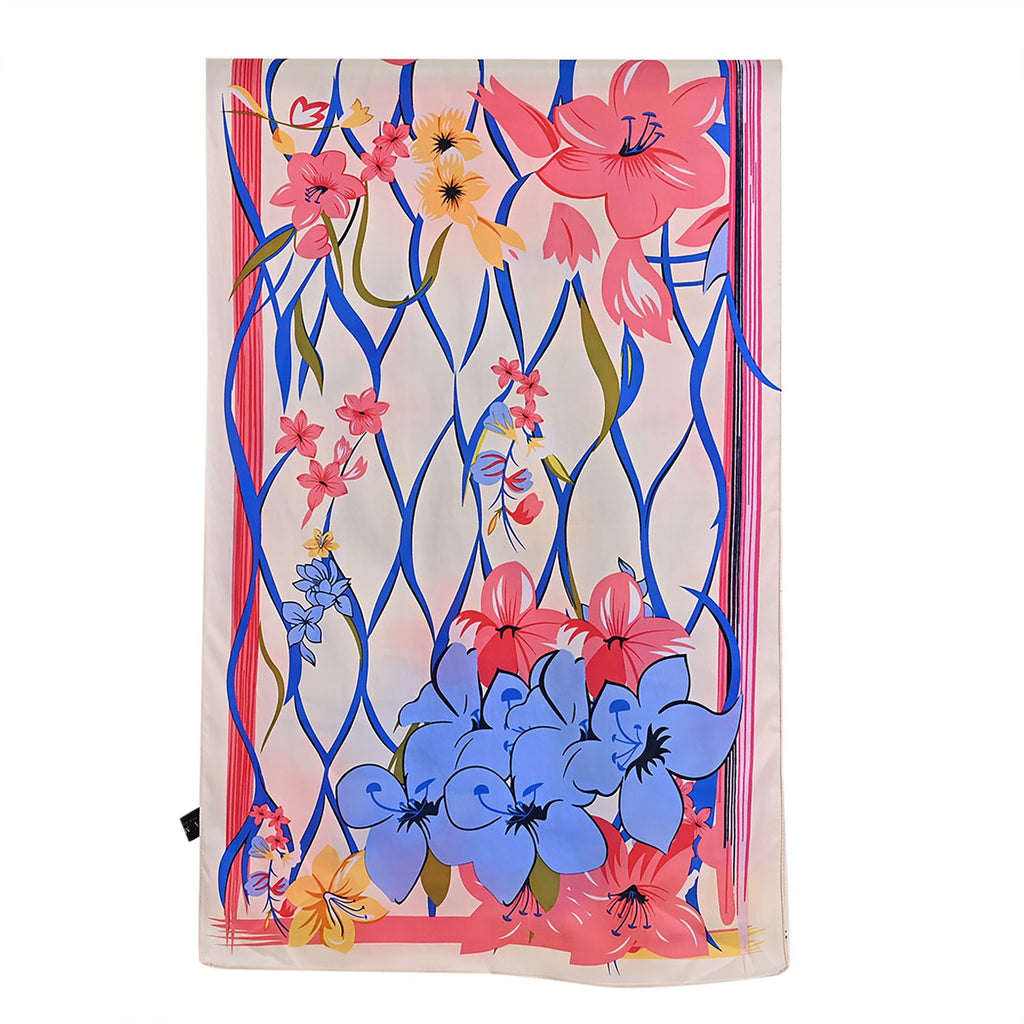 LA MAREY Signature Seidenschal aus 100% Maulbeerseide, 55 x 170 cm, Creme mit Multicolor-Print