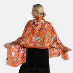 LA MAREY Signature Seidenschal aus 100% Maulbeerseide, 55 x 170 cm, Orange Floral