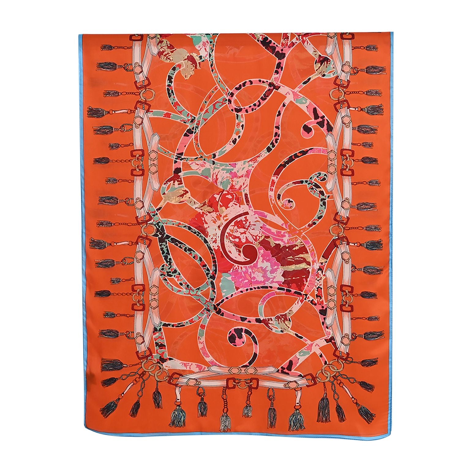 LA MAREY Signature Seidenschal aus 100% Maulbeerseide, 55 x 170 cm, Orange Floral