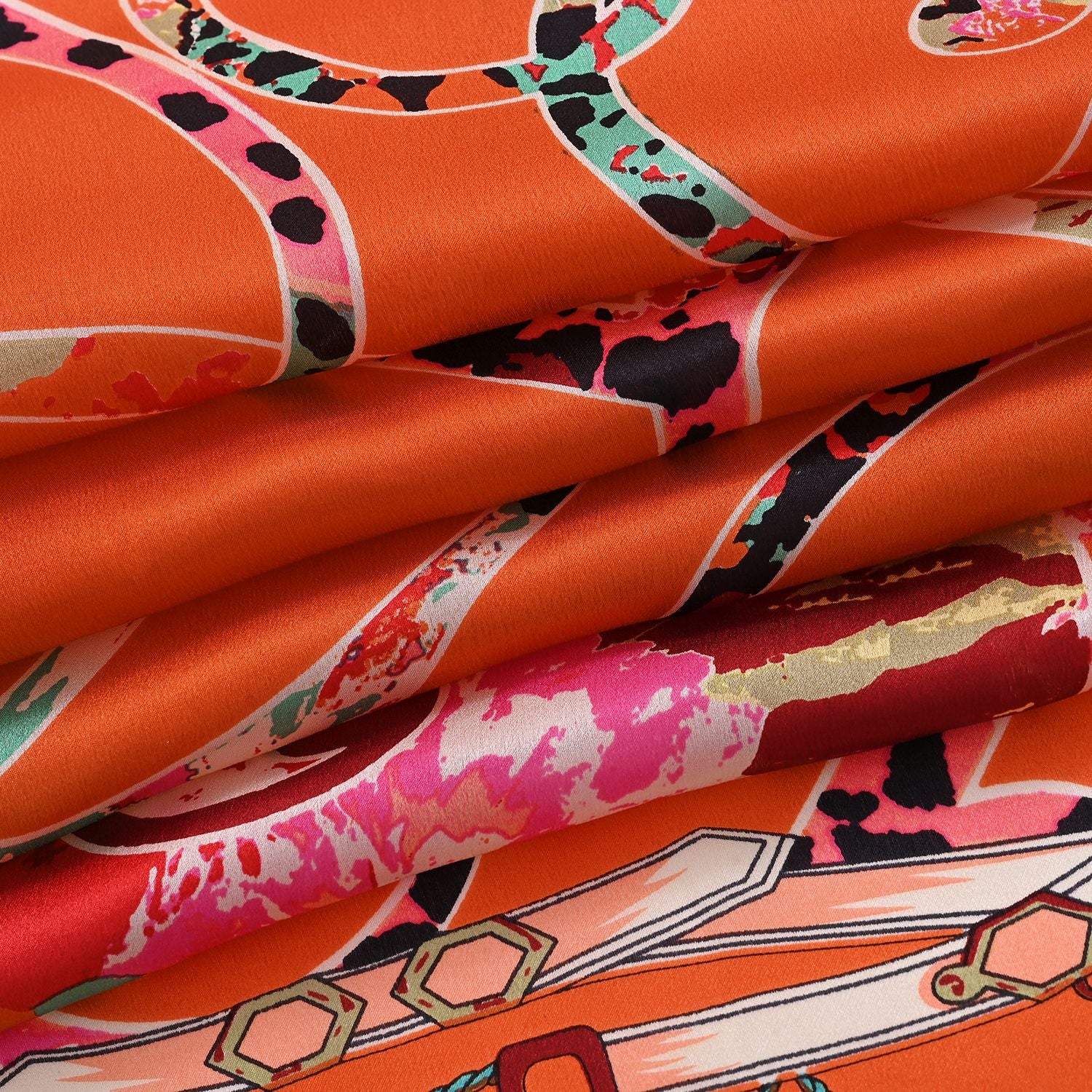 LA MAREY Signature Seidenschal aus 100% Maulbeerseide, 55 x 170 cm, Orange Floral