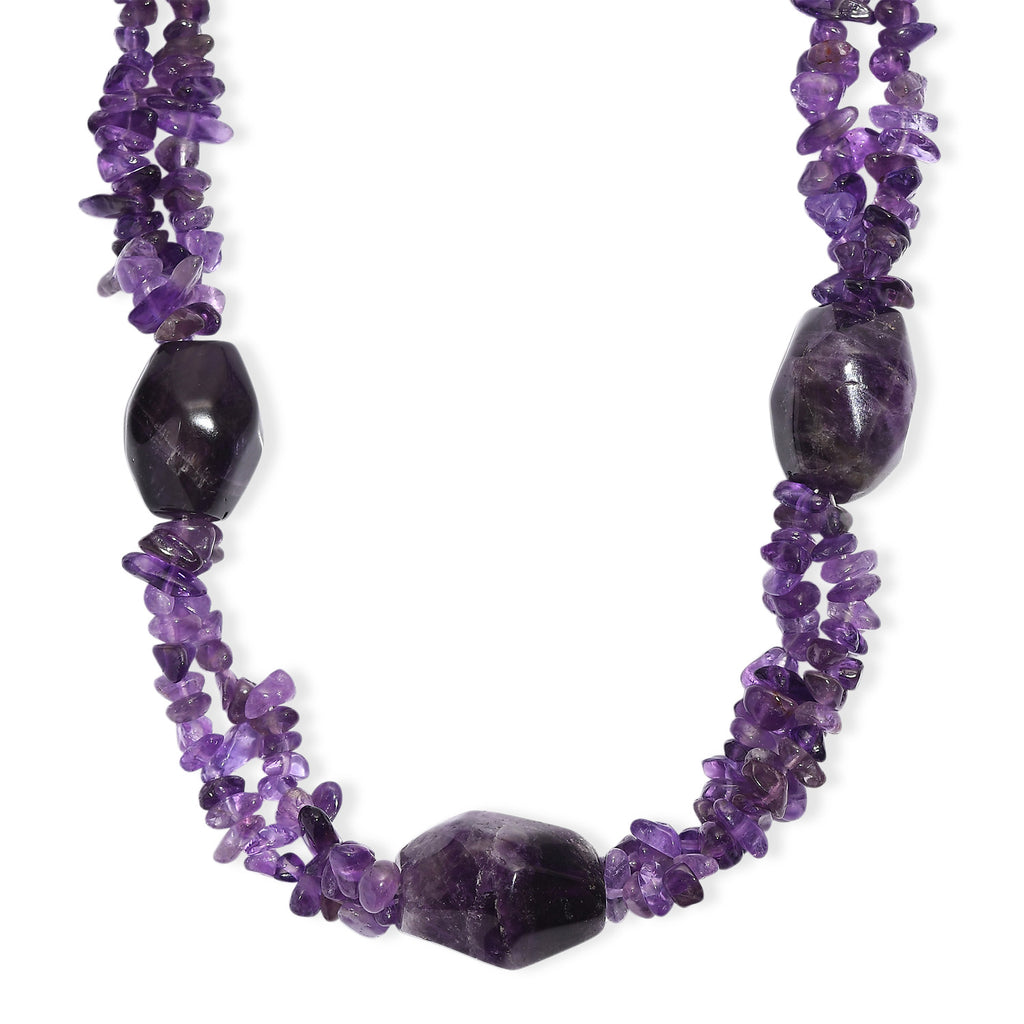 Afrikanischer Amethyst Halskette ca. 50 cm + 2.5 cm Extender, Nickelfreies Messing platiniert ca. 330.00 ct