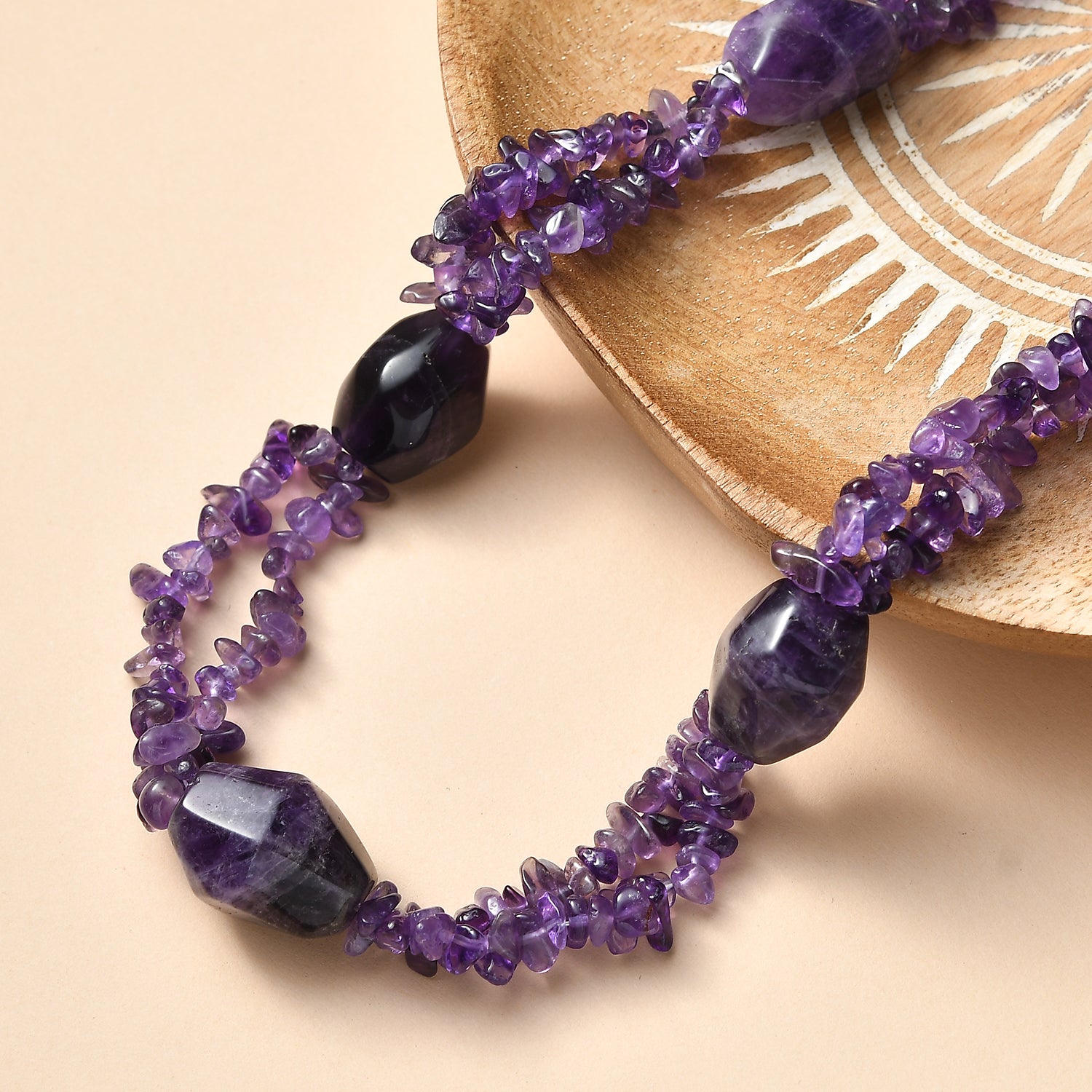 Afrikanischer Amethyst Halskette ca. 50 cm + 2.5 cm Extender, Nickelfreies Messing platiniert ca. 330.00 ct