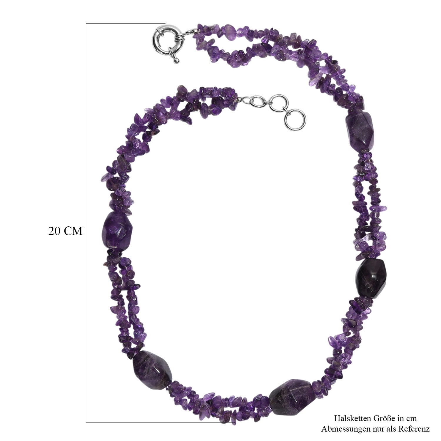 Afrikanischer Amethyst Halskette ca. 50 cm + 2.5 cm Extender, Nickelfreies Messing platiniert ca. 330.00 ct