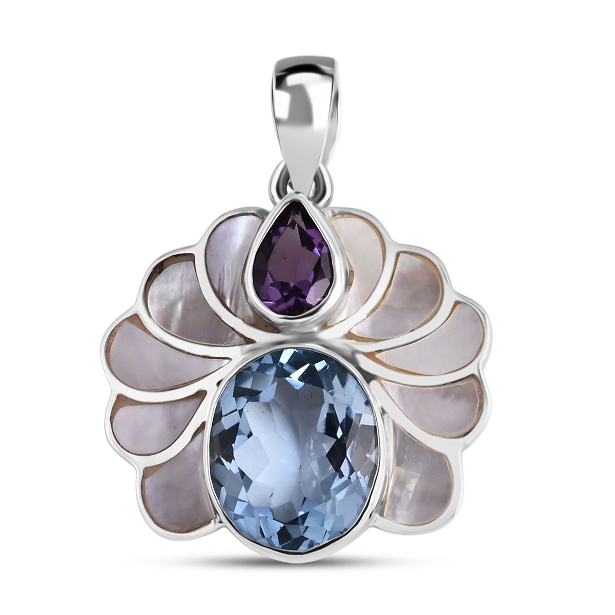 Royal Bali - D'Joy Himmelblauer Topas, Afrikanischer Amethyst Anhänger 925 Silber