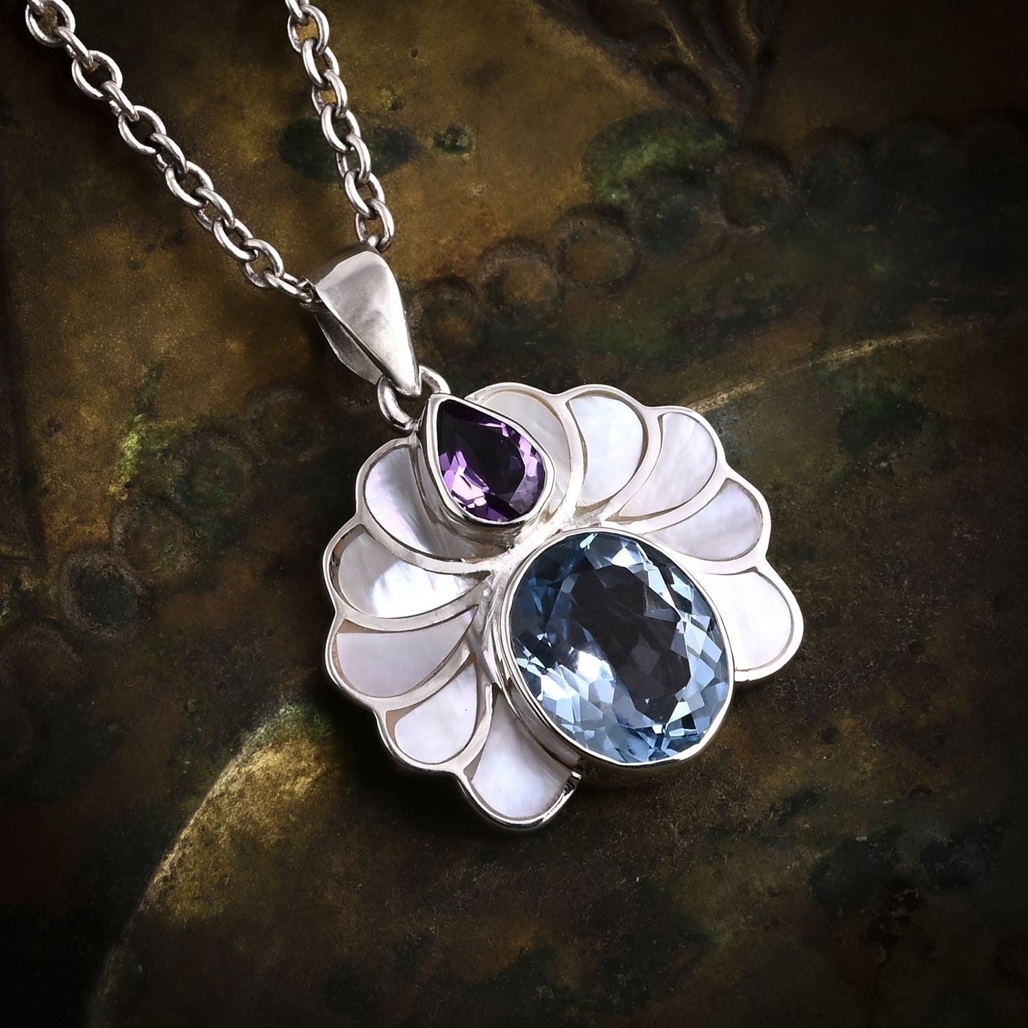 Royal Bali - D'Joy Himmelblauer Topas, Afrikanischer Amethyst Anhänger 925 Silber