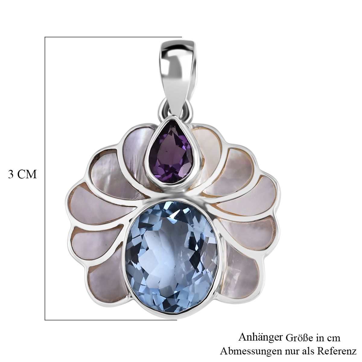Royal Bali - D'Joy Himmelblauer Topas, Afrikanischer Amethyst Anhänger 925 Silber