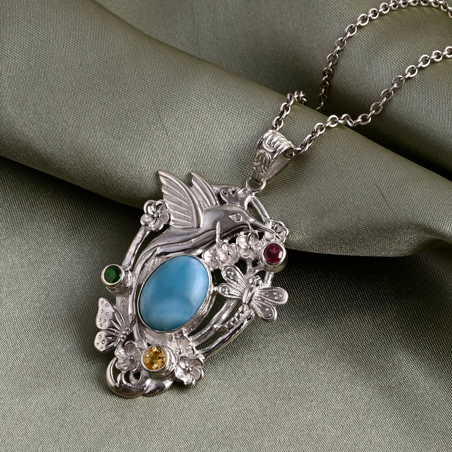 D'Joy Larimar, Citrin Anhänger 925 Silber ca. 11,69 ct.