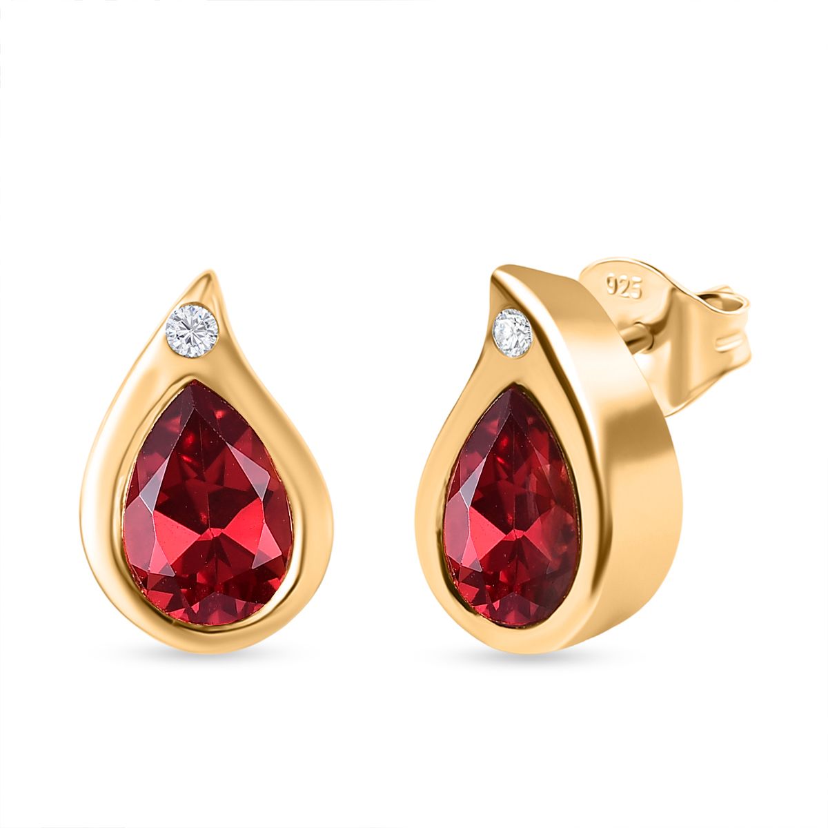 D'joy Lab Grown Padparadscha-Saphir, Weißer Zirkon Ohrringe 925 Silber 750 Gelb Vergoldet ca. 2.22 ct