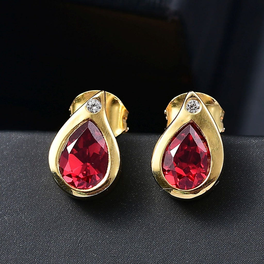 D'joy Lab Grown Padparadscha-Saphir, Weißer Zirkon Ohrringe 925 Silber 750 Gelb Vergoldet ca. 2.22 ct