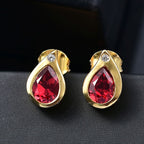 D'joy Lab Grown Padparadscha-Saphir, Weißer Zirkon Ohrringe 925 Silber 750 Gelb Vergoldet ca. 2.22 ct
