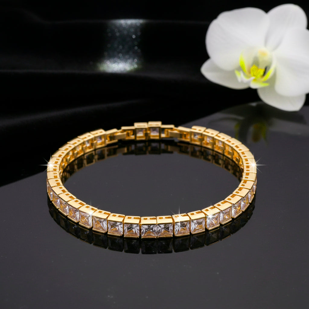 Gelber kubisches Zirkonia Armband ca. 18 cm mit 2.5 cm verlängerung, Goldfarben