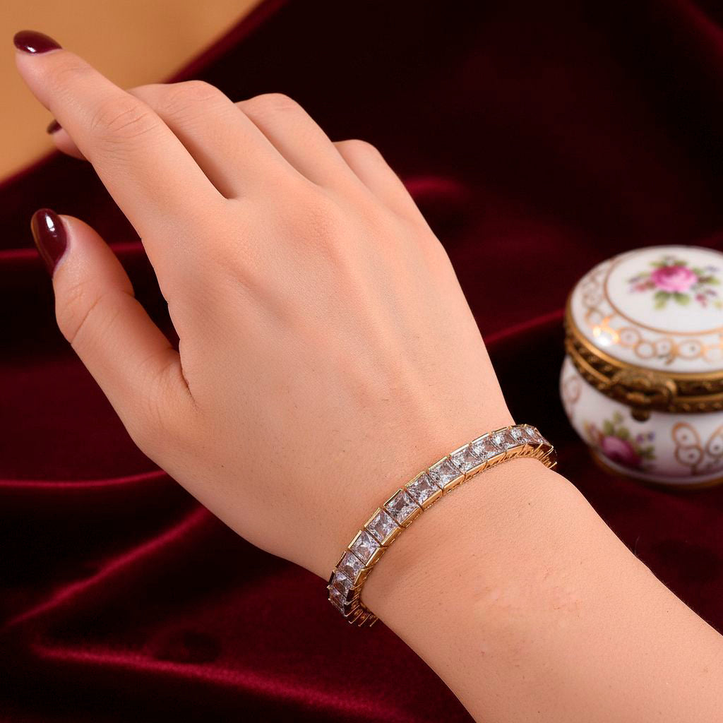Gelber kubisches Zirkonia Armband ca. 18 cm mit 2.5 cm verlängerung, Goldfarben